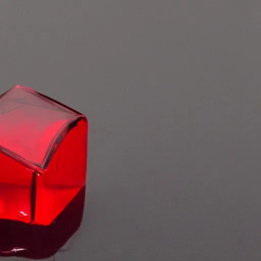 Image similar to transparent cube half filled with red liquid inside in a transparent sphere