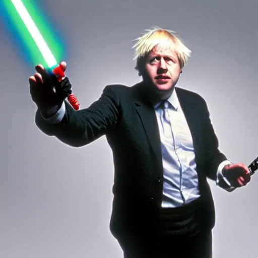 Prompt: boris johnson holding a lightsaber. starwars