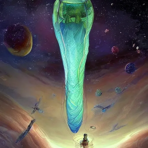 Prompt: a giant beautiful chrysalis hanging inside a space station, fantasy art