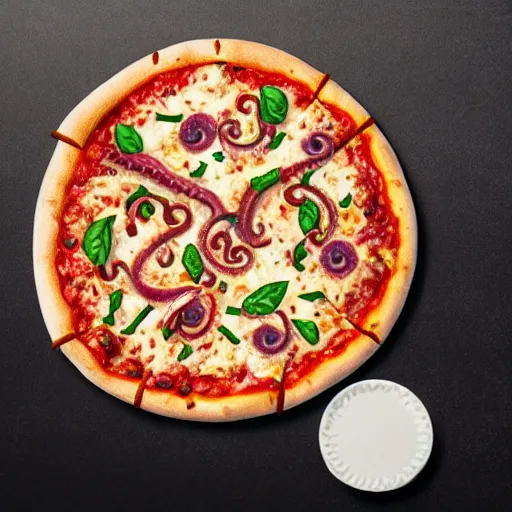 Image similar to pizza hyperrealistic with octopus