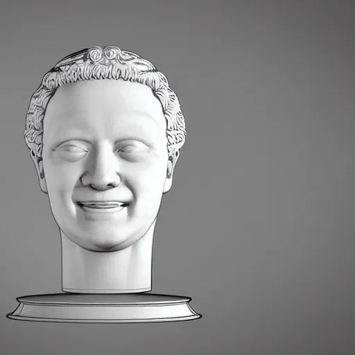 Image similar to a 3 d smiling model of a white marble human head in a renaissance style holding a coctail, digital illustration, 3 d render, above the waist