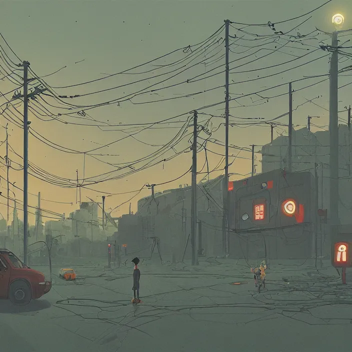 Image similar to a scene from serial experiments lain, by simon stalenhag