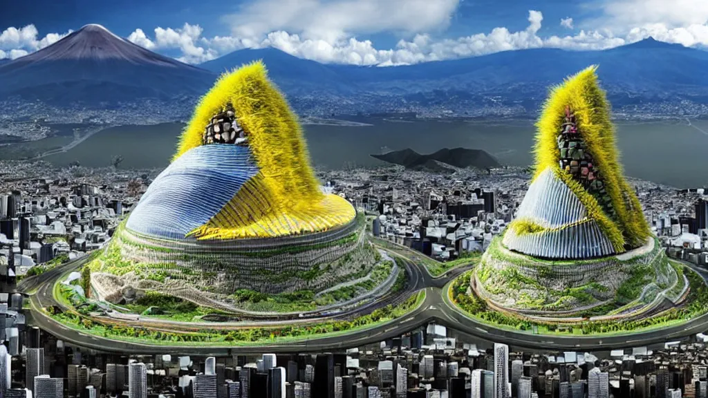 Prompt: Nuclear; Mountain, Nature, City; Harmony; Quito, Ecuador; by Oswaldo Moncayo and Vincent Callebaut; Art Direction by James Cameron;