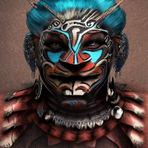 Image similar to Character Design, aztec warrior with jaguar mask, photorealistic