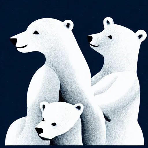 Image similar to storybook illustration of a five - headed polar bear, storybook illustration, monochromatic, white background