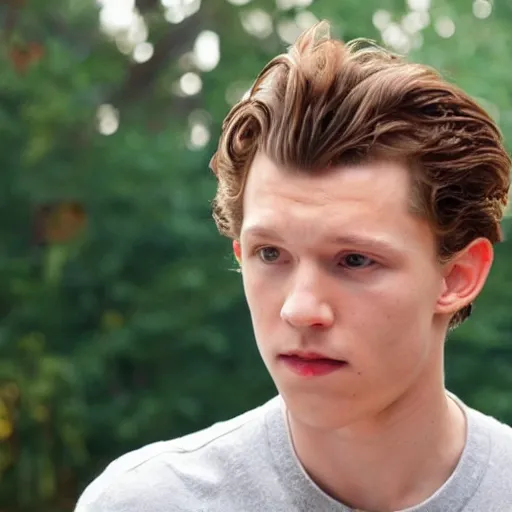 Image similar to tom holland with a big curly mustache