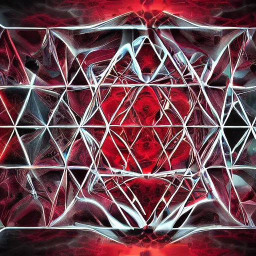 Prompt: dark matter red art house not human future schizophrenia hexagonal limbo hipper room stratification of consciousness full HD 8K resolution