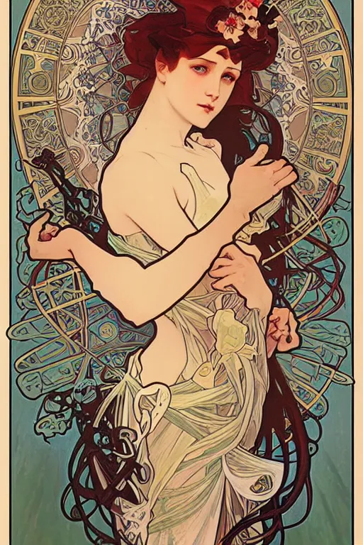 Image similar to pain(t) by alphonse mucha by james jean and by ross tran