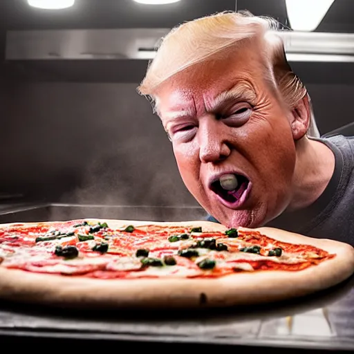 Image similar to trump making a pizza, modeling as darth vader in star wars, ( eos 5 ds r, iso 1 0 0, f / 8, 1 / 1 2 5, 8 4 mm, postprocessed, crisp face, facial features )