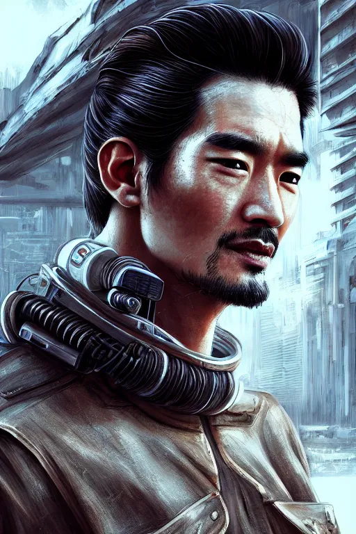 Image similar to ultra realistic style illustration, handsome alluring nasa artificial human in an apocalyptic ancient wasteland, face of takeshi kaneshiro and figure, cyberpunk, sci - fi, fantasy, intricate, elegant, highly detailed, digital painting, artstation, concept art, smooth, sharp focus, illustration, art by mansik yang and rashed alakroka and erak note and wlop