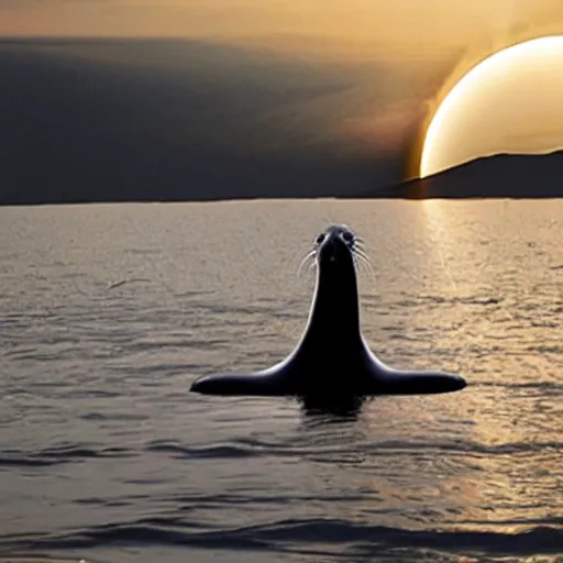 Image similar to a solar eclipse caused a giant floating seal