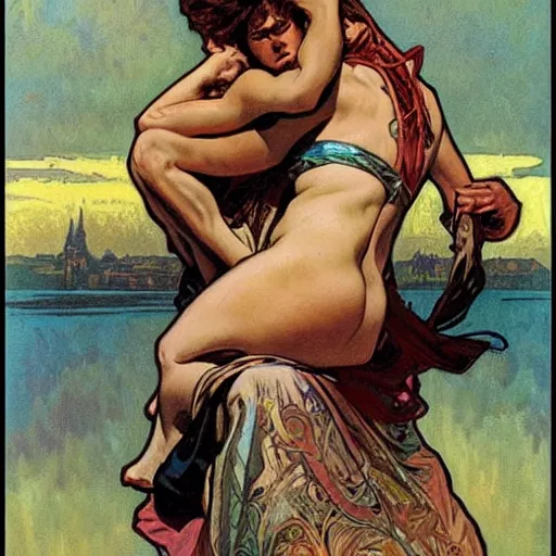 Image similar to Armbar. Epic painting by James Gurney, Alphonso Mucha.