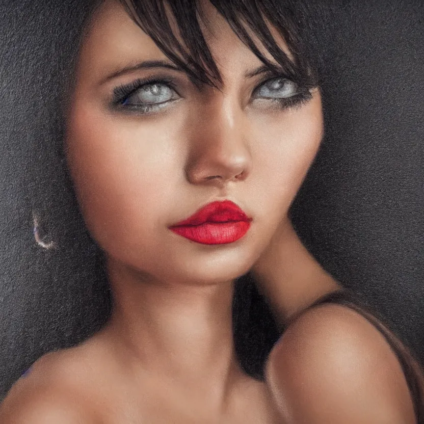 Image similar to Portrait of a Modern Venezuelan woman, highly detailed hyper realistic photo on black background