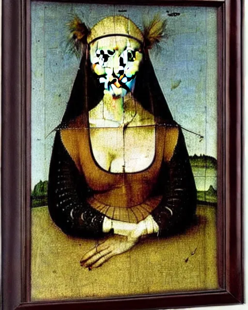 Image similar to Lady with an Ermine by Leonardo painting by Hieronymus Bosch