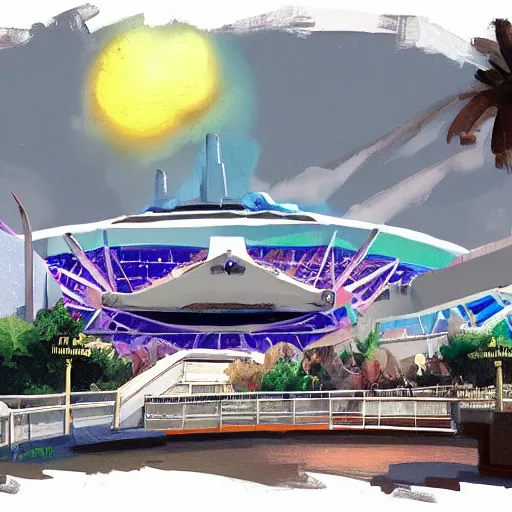 Image similar to painting of space mountain, disney world, florida, artstation
