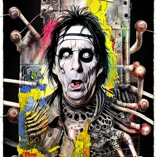 Image similar to graphic illustration, creative design, alice cooper, biopunk, francis bacon, highly detailed, hunter s thompson, mixed media, concept art