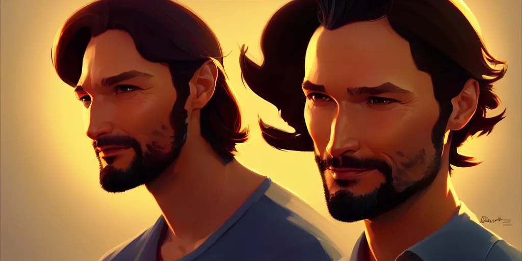 Image similar to low angle portrait of Rodrigo Santoro, tepainting concept Blizzard pixar maya engine on stylized background splash comics global illumination lighting artstation lois van baarle, ilya kuvshinov, rossdraws