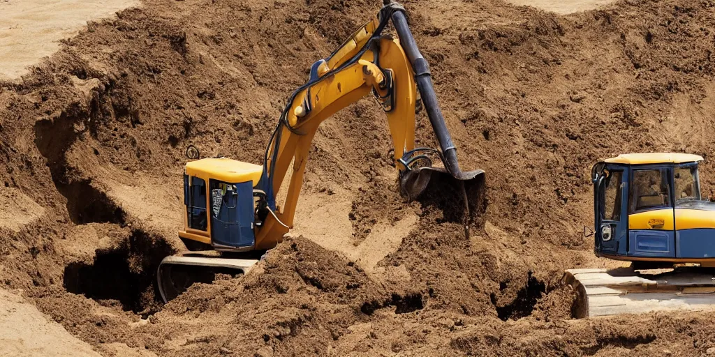 Image similar to A retro excavator digging a hole in a trench