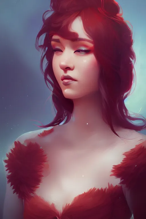 Image similar to a detailed portrait of a beautiful woman with ( red panda ) features, in professional makeup, dramatic lighting, by lois van baarle, ross tran, greg rutkowski, 4 k, trending on artstation