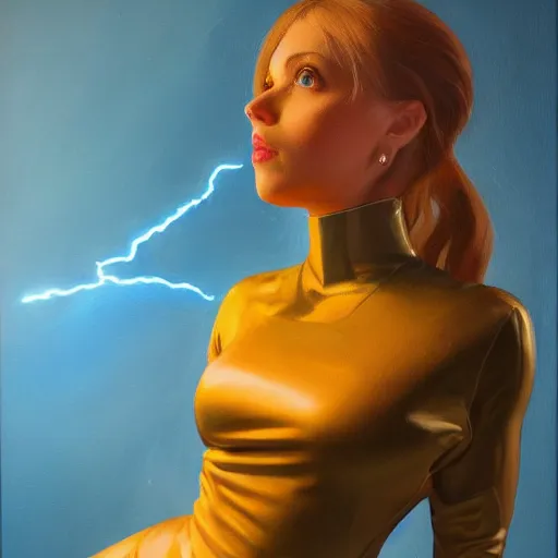 Image similar to a painting of a female in skintight dress. by randolph hewton and edward robert hughes. trending on artstation, highly detailed, volumetric lightning, cinematic lightning