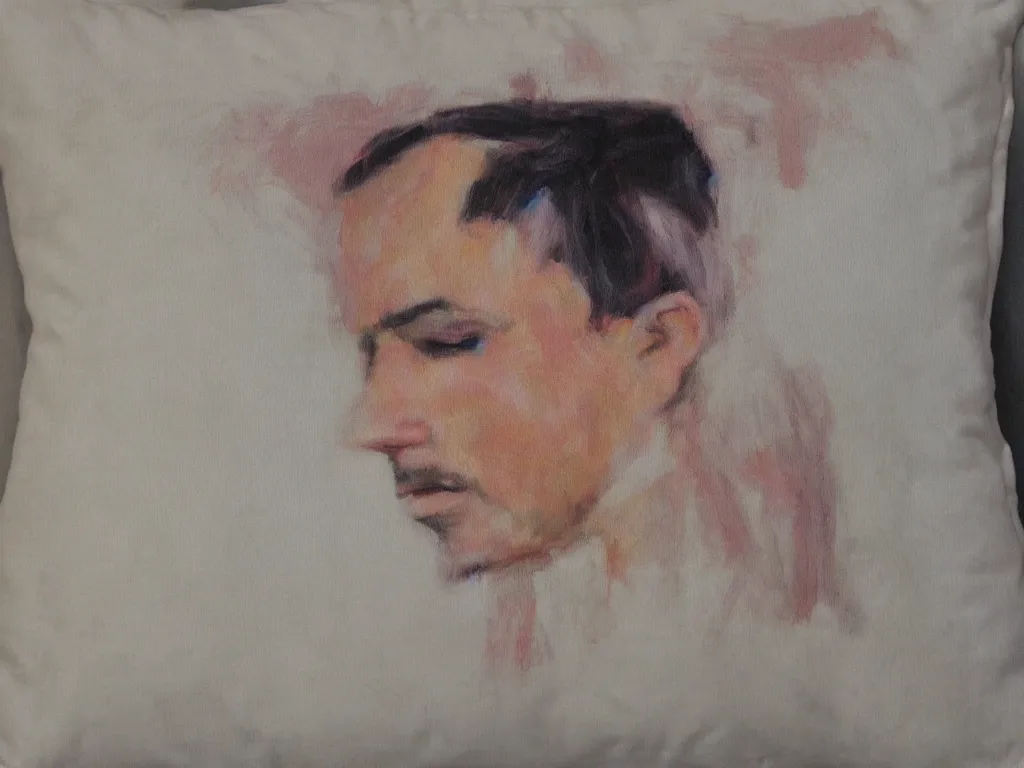 Prompt: portrait of a head on a pillow. painting by victor man