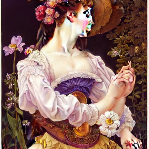 Image similar to a masterpiece ultrarealistic ultradetailed portrait of beautiful love girl maid lady baroque renaissance. medium shot, intricate, elegant, by stanley artgerm lau, wlop, alphonse mucha, rossdraws, andrei riabovitchev, yoshitaka amano. flower background my james jeand and takashi murakami.