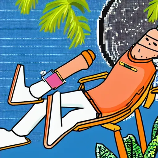 Prompt: an astronaut lounging in a tropical resort in space, pixel art