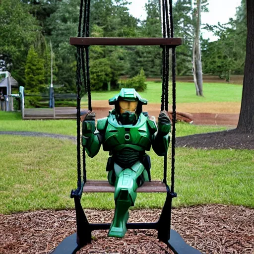 Prompt: master chief on a swing set