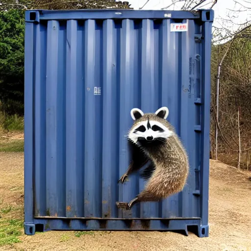 Prompt: raccoon shipping container,