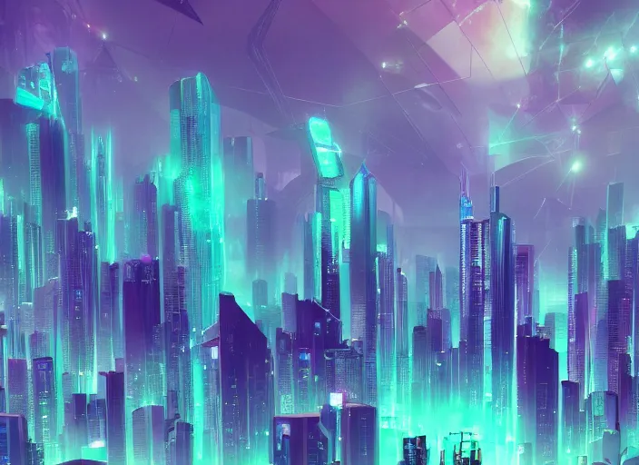 Prompt: ethereal emerald cyber city landscape, artstation, wallpapermaiden, wallpaper, unsplash, colorful