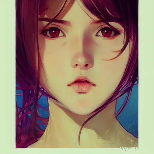 Image similar to a beautiful youth teenage psychotic skinny popular girl in school, angry eyes, soft skin, magnificent art by ilya kuvshinov, claude monet, range murata, artgerm, norman rockwell, alphonse mucha, highly detailed intricately sharp focus, bedroom eyes trending on pinterest, tiktok 4 k uhd image