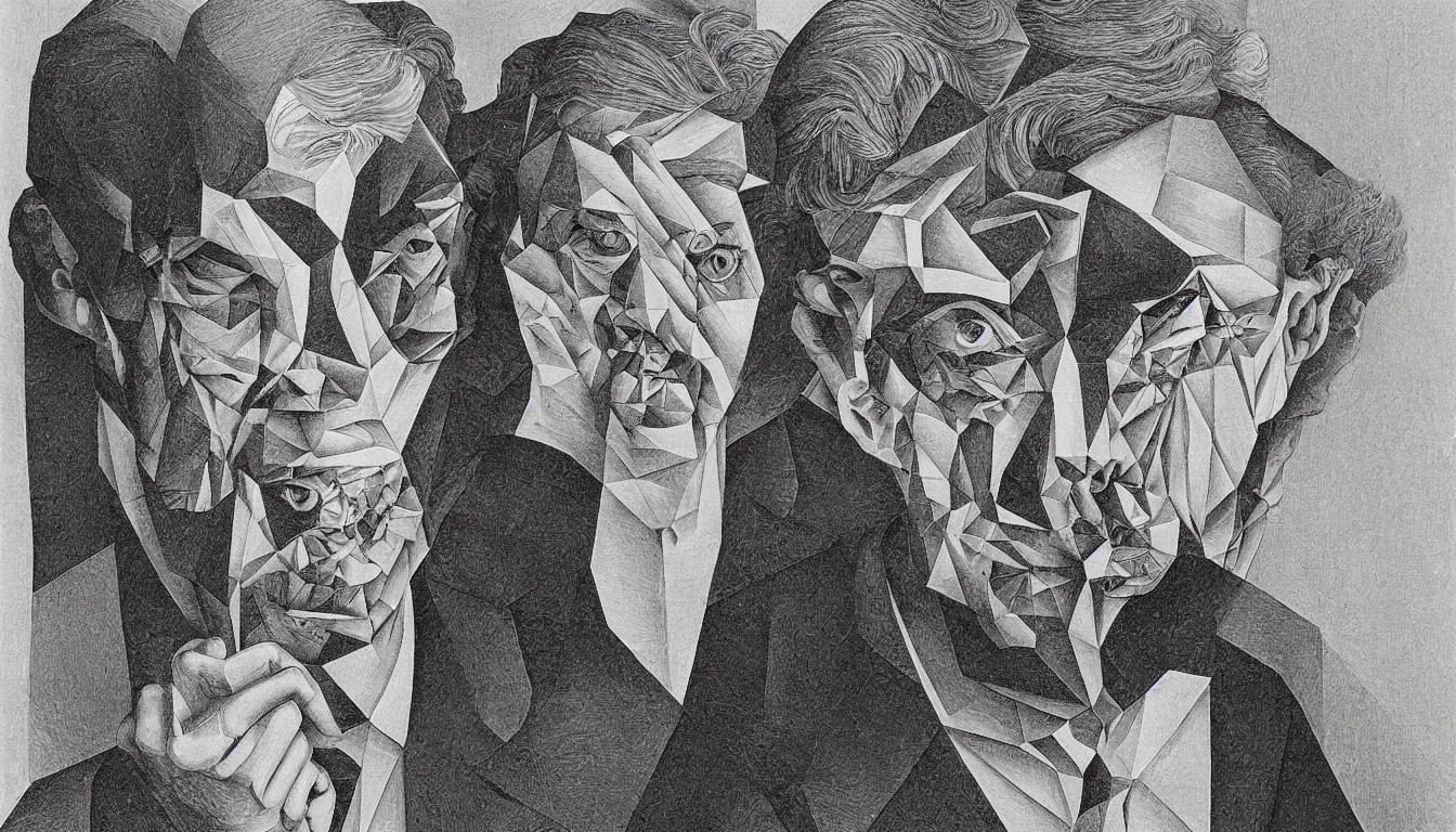 Image similar to self portrait by m c escher