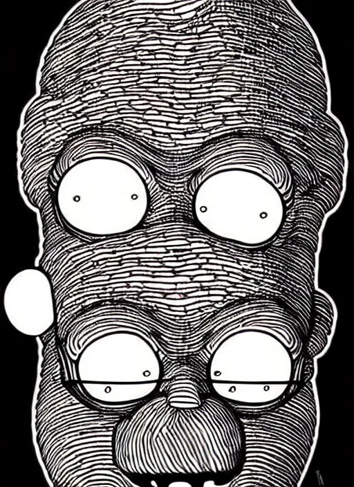 Image similar to junji ito style homer simpson, intricate, highly detailed, illustration, art by junji ito, junji ito