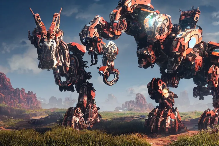 Image similar to clamberjaw machine mecha animal beast robot of horizon forbidden west horizon zero dawn bioluminiscence global illumination ray tracing hdr fanart arstation by sung choi and eric pfeiffer and gabriel garza and casper konefal