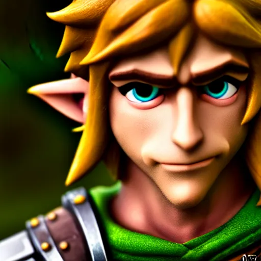 Image similar to photograph portrait of Link from The Legend of Zelda, intricate detail, sigma 85mm f/1.4, 4k, depth of field, high resolution, 4k, 8k, hd, full color