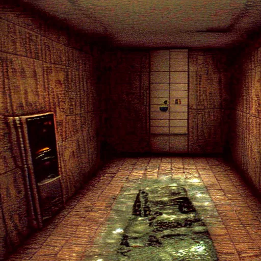 Prompt: a playstation 1 era survival horror horror game screen shot