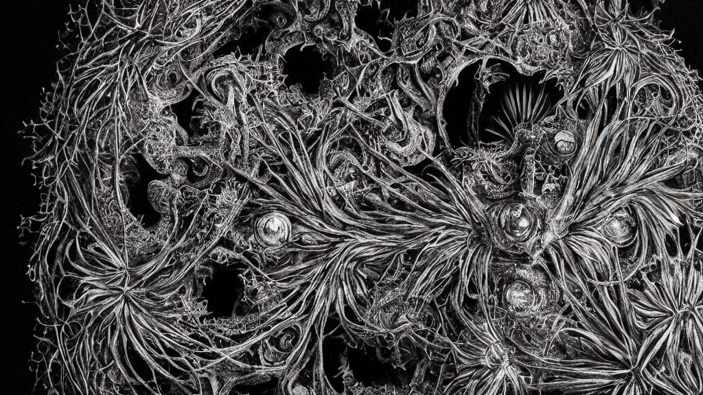 Image similar to beautiful macro photography of a coronavirus inside a television screen, dark, sinister, detailed, high contrast, art by Ernst Haeckel and Greg Rutkowski