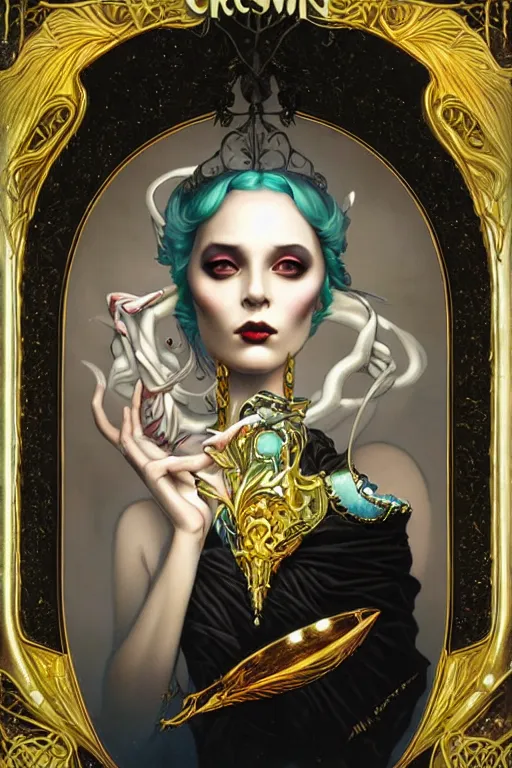 Image similar to black Crown with iridescent pearls, jewels, other worldly, art nouveau, by Anato Finnstark, Tom Bagshaw, Brom