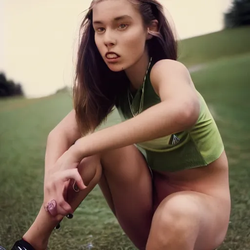 Image similar to realistic photoshoot for a new nike lookbook, color film photography, portrait of a beautiful person, in style of Addy Campbell, 35mm, graflex