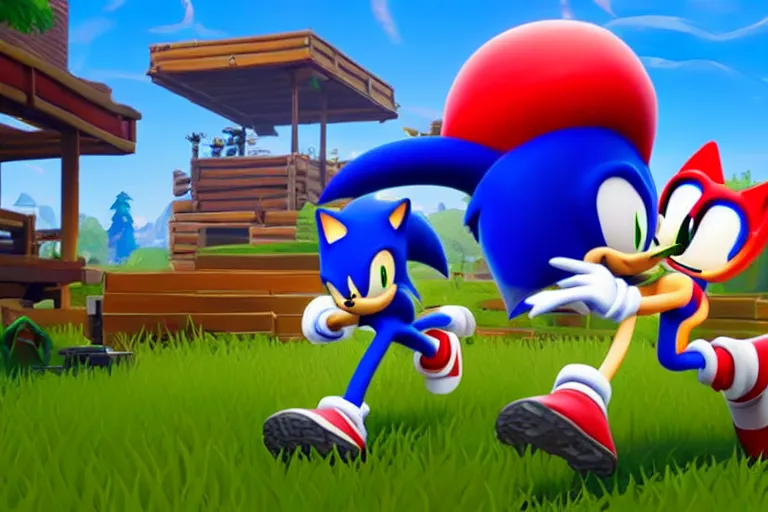 Image similar to sonic dancing in fortnite, gameplay