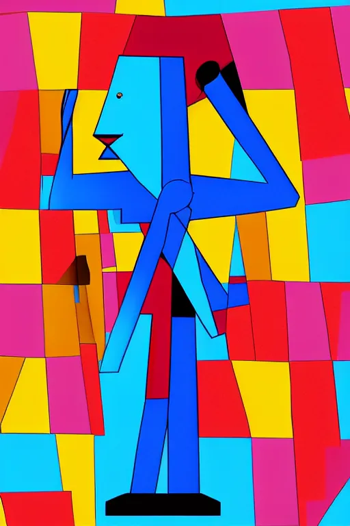 Image similar to abstract cubist moai statue geometric cutout digital illustration cartoon colorful beeple