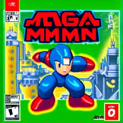 Prompt: Mega man 1 box art