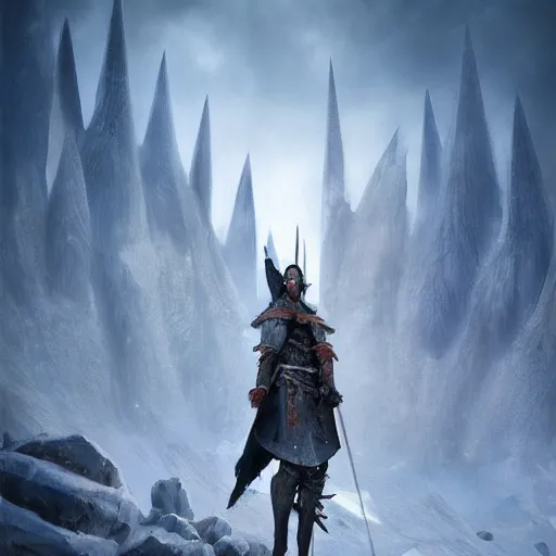 Image similar to cold portrait of pointy ice spikes rising from the ground, ice spikes in bodies of knights, epic fantasy style, in the style of greg rutkowski, trending on artstation, unreal engine, octane render