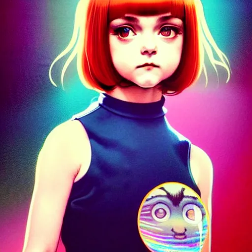 Image similar to a beautiful youth teen christina ricci as she was ramona flowers with head tilted curiously, focus close on mischievous eyes, soft skin, eighties holographic art by ilya kuvshinov monet range murata artgerm katsuhiro otomo norman rockwell, highly detailed intricately sharp focus, bedroom eyes trending on pinterest vogue italia unreal engine