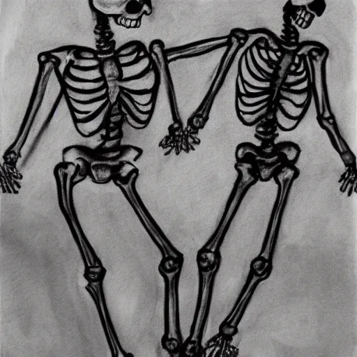 Prompt: skeletons dancing around a fire, black and white, charcoal sketch