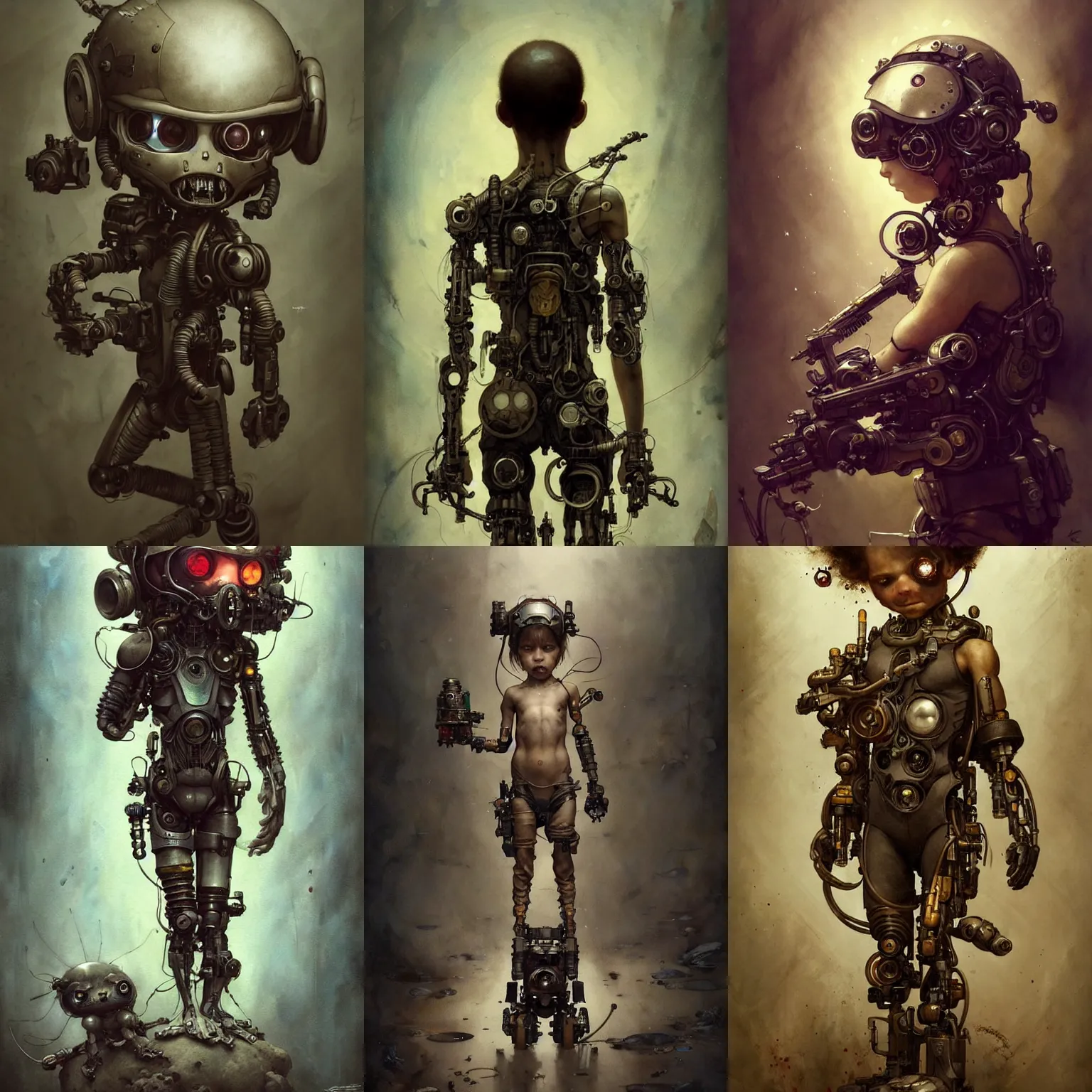 Prompt: kid cyborg toy design | esoteric symbolism | jean - baptiste monge, esao andrews, bastien lecouffe - deharme, tim jacobus, ken currie | ultra - detailed realism, soft cinematic lighting, hi - fructose, artstation, high - quality, ink watercolors wes anderson poster art