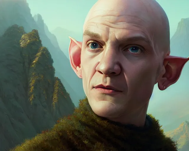 Image similar to highly detailed portrait of anthony carrigan as a bald elf, in gta v, stephen bliss, unreal engine, fantasy art by greg rutkowski, loish, rhads, ferdinand knab, makoto shinkai and lois van baarle, ilya kuvshinov, rossdraws, tom bagshaw, global illumination, radiant light, detailed and intricate environment