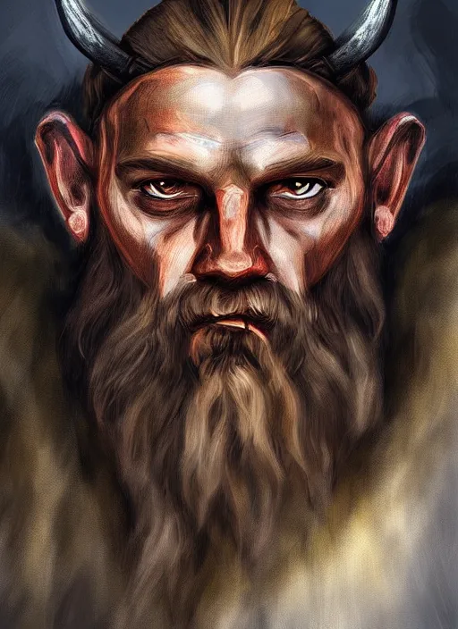 Image similar to viking looking tired, portrait, dramatic light, fierce, digital painting