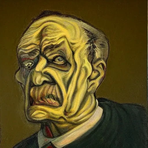 Image similar to a scary painting of an old man covered in mold