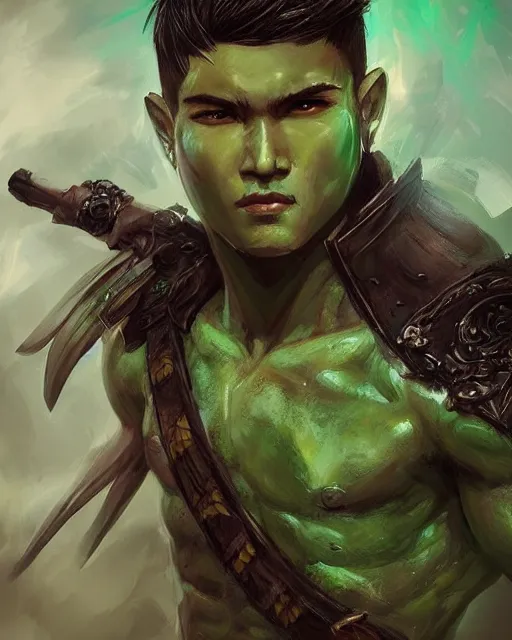 Prompt: portrait of a male warrior, fierce, masculine, ross tran, muted colors, green! eyes!!!!!!!!!!!, highly detailed sculpture, intricate detailed, ommatidia, 8 k, cinematic atmosphere